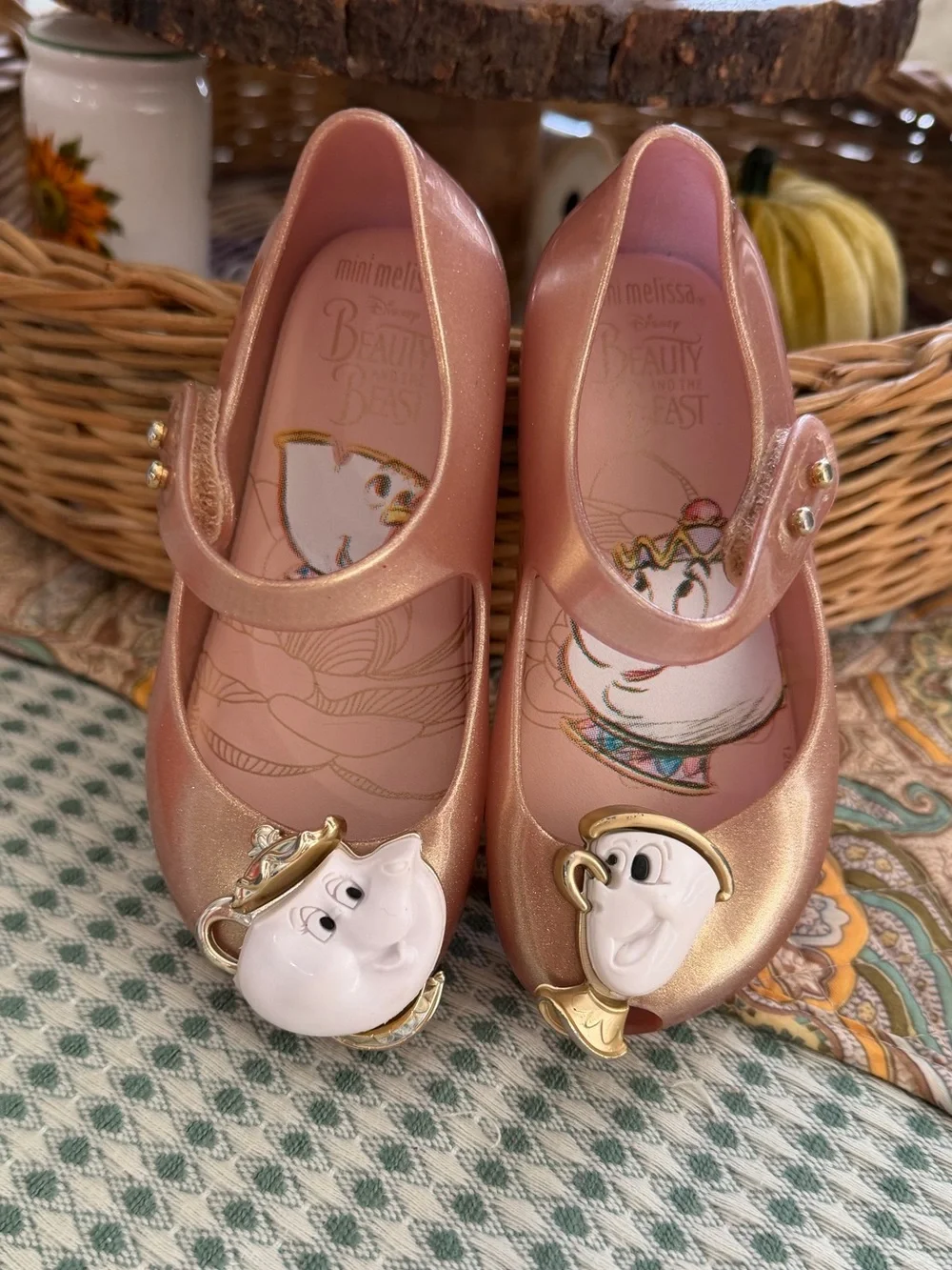 Mini Melissa Toddler Girl's Beauty & Beast Rose Gold Maryjane Shoes Size 7 Mini